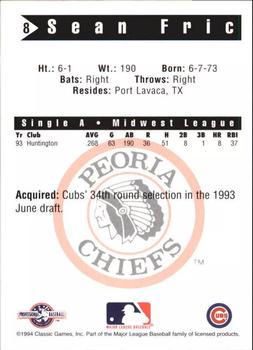 1994 Classic Best Peoria Chiefs #8 Sean Fric Back