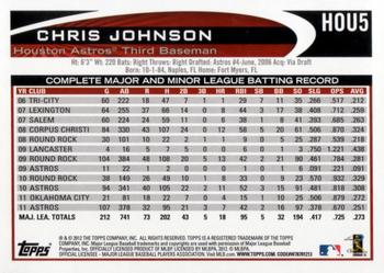 2012 Topps Houston Astros #HOU5 Chris Johnson Back