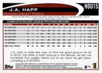 2012 Topps Houston Astros #HOU15 J.A. Happ Back