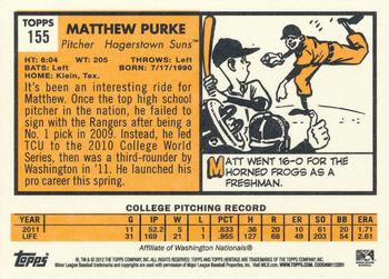 2012 Topps Heritage Minor League #155 Matthew Purke Back