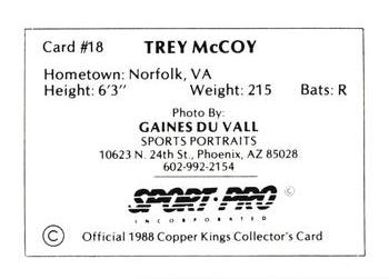 1988 Sport Pro Butte Copper Kings #18 Trey McCoy Back