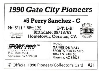 1990 Sport Pro Gate City Pioneers #21 Perry Sanchez Back
