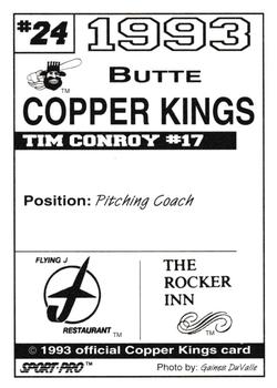 1993 Sport Pro Butte Copper Kings #24 Tim Conroy Back