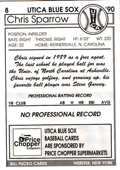 1990 Pucko Utica Blue Sox #8 Chris Sparrow Back