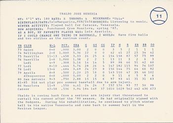 1987 Indianapolis Indians #11 Ubaldo Heredia Back