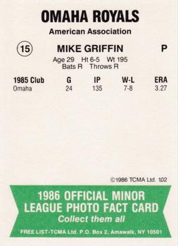 1986 TCMA Omaha Royals #15 Mike Griffin Back
