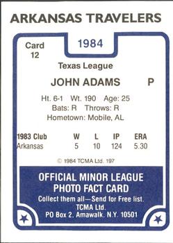 1984 TCMA Arkansas Travelers #12 John Adams Back
