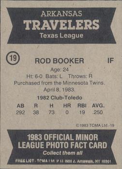 1983 TCMA Arkansas Travelers #19 Rod Booker Back