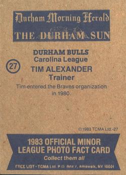 1983 TCMA Durham Bulls #27 Tim Alexander Back