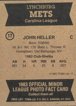 1983 TCMA Lynchburg Mets #17 John Heller Back
