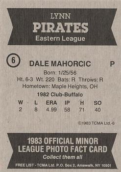 1983 TCMA Lynn Pirates #6 Dale Mohorcic Back
