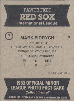 1983 TCMA Pawtucket Red Sox #7 Mark Fidrych Back