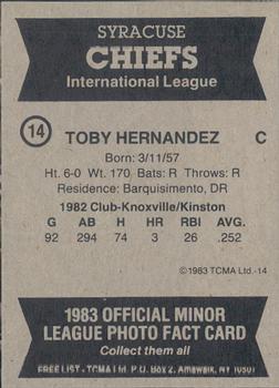 1983 TCMA Syracuse Chiefs #14 Toby Hernandez Back