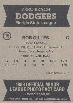 1983 TCMA Vero Beach Dodgers #15 Bob Gilles Back