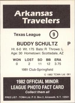 1982 TCMA Arkansas Travelers #9 Buddy Schultz Back