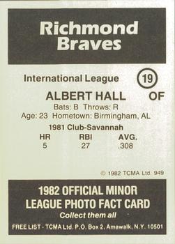 1982 TCMA Richmond Braves #19 Albert Hall Back