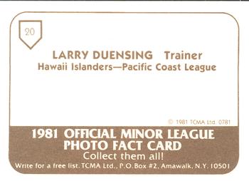 1981 TCMA Hawaii Islanders #20 Larry Duensing Back