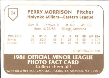 1981 TCMA Holyoke Millers #24 Perry Morrison Back