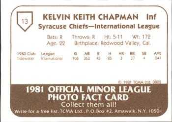 1981 TCMA Syracuse Chiefs #13 Keith Chapman Back