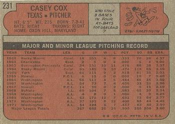 1972 Topps #231 Casey Cox Back