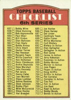 1972 Topps #604 Checklist 6th Series Front