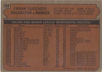 1972 Topps #188 Frank Lucchesi Back