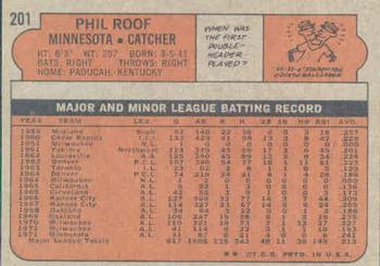 1972 Topps #201 Phil Roof Back