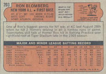 1972 Topps #203 Ron Blomberg Back