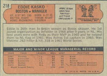 1972 Topps #218 Eddie Kasko Back
