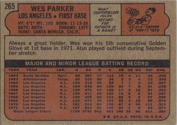 1972 Topps #265 Wes Parker Back