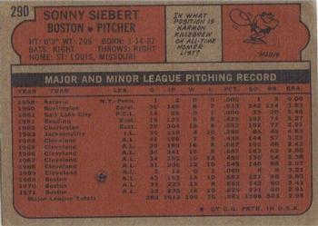 1972 Topps #290 Sonny Siebert Back