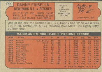 1972 Topps #293 Danny Frisella Back