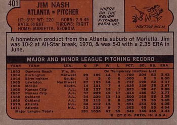 1972 Topps #401 Jim Nash Back