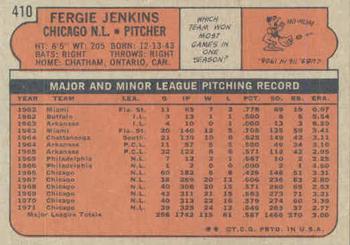 1972 Topps #410 Fergie Jenkins Back
