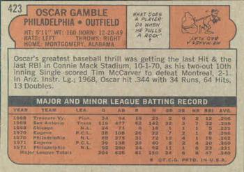 1972 Topps #423 Oscar Gamble Back