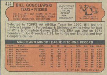 1972 Topps #424 Bill Gogolewski Back