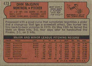 1972 Topps #473 Dan McGinn Back
