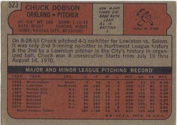 1972 Topps #523 Chuck Dobson Back