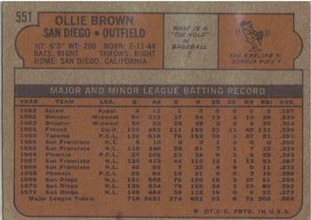1972 Topps #551 Ollie Brown Back
