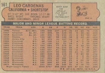 1972 Topps #561 Leo Cardenas Back