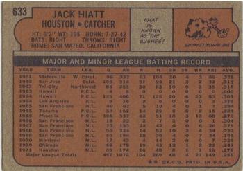 1972 Topps #633 Jack Hiatt Back