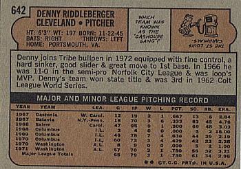 1972 Topps #642 Denny Riddleberger Back