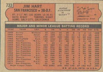 1972 Topps #733 Jim Hart Back