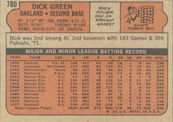 1972 Topps #780 Dick Green Back