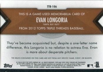 2012 Topps Triple Threads - Relics Sepia #TTR-106 Evan Longoria Back