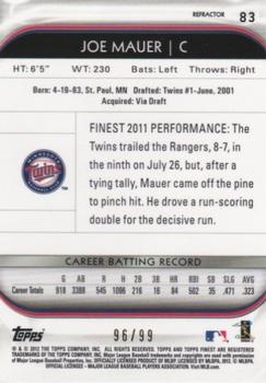 2012 Finest - Orange Refractors #83 Joe Mauer Back