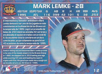1996 Pacific Crown Collection #12 Mark Lemke Back