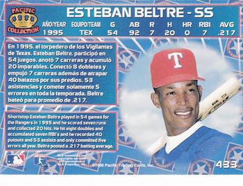 1996 Pacific Crown Collection #433 Esteban Beltre Back