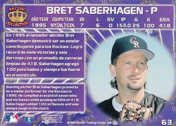 1996 Pacific Crown Collection #63 Bret Saberhagen Back