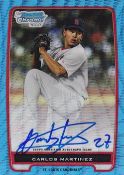 2012 Bowman - Chrome Prospect Autographs Blue Wave Refractors #BCP108 Carlos Martinez Front